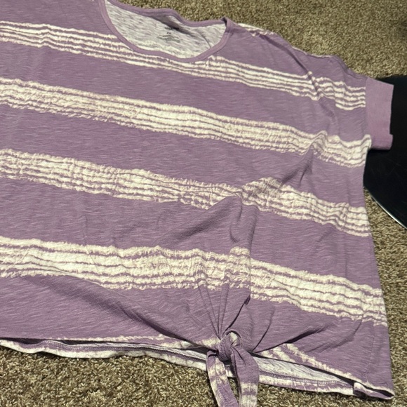 Boxy tie-waist t-shirt by Sonoma (2X) - EUC! Heathered purple & white stripes. - Picture 1 of 6